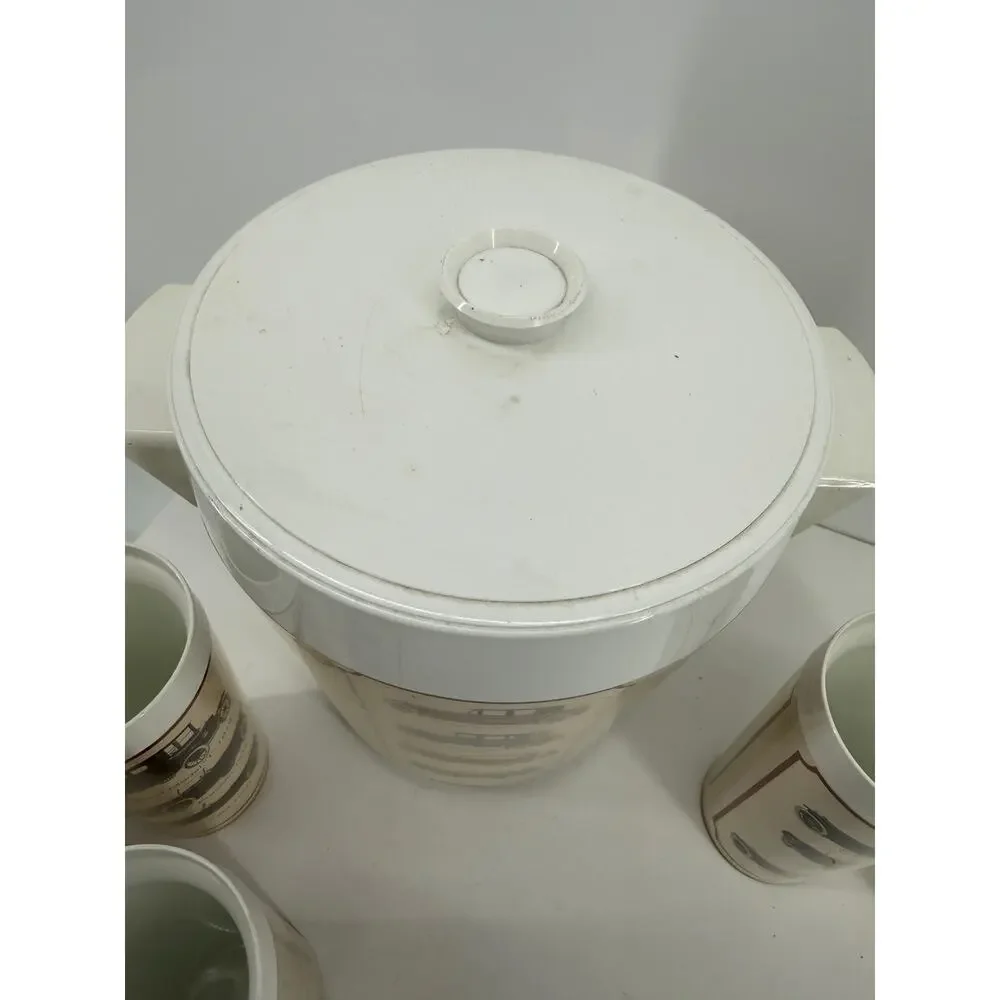Thermo-Serv West Bend Vintage Automobile Drink Set Ice Bucket 8 Tumblers 6.5